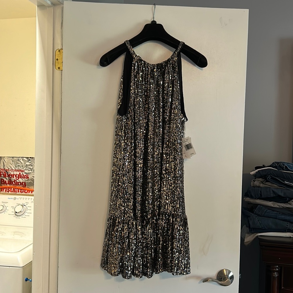 Taylor gold sequined swing dress